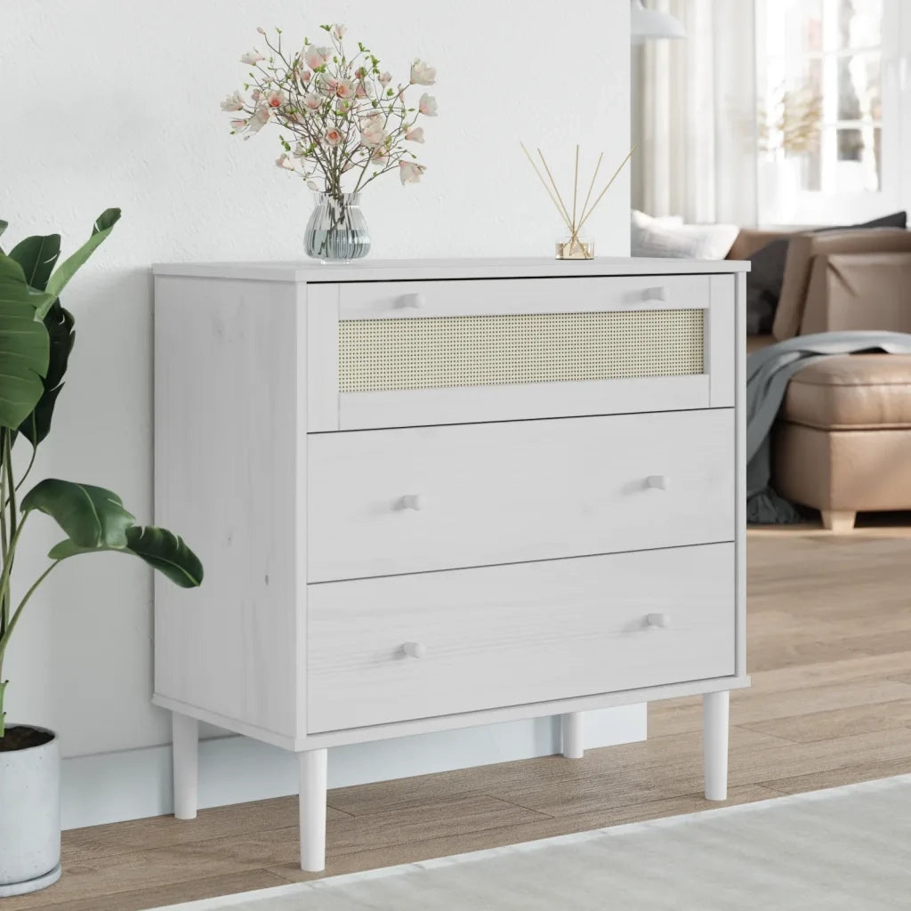 Cassettiera SENJA Aspetto Rattan Bianca 80x40x80 cm Legno Pino 358023