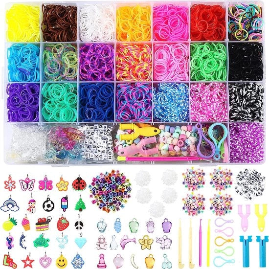 6460 XXL Set di Loombandi Box Completo - Kit di Avvio Box con 22 colori + loombord + uncino e molti accessori aggiuntivi - gomma ecologica latex-free - 330 perle - 500+ clip S - 35 grucce