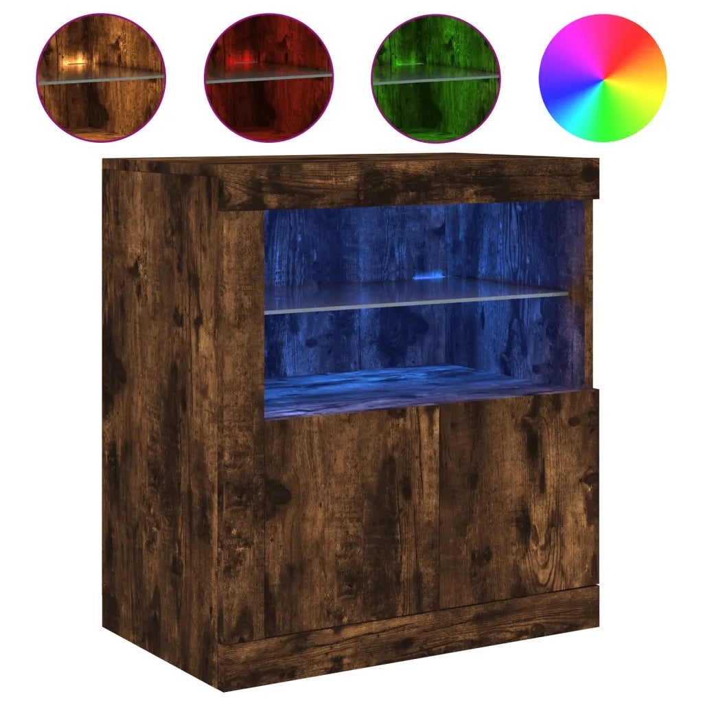 Credenza con Luci LED Rovere Fumo 60,5x37x67 cm 836620