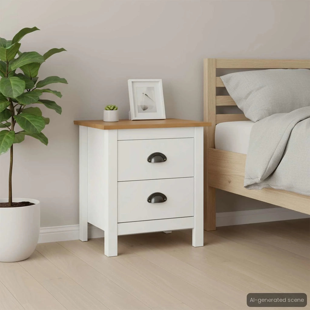 Comodini Hill Bianchi 2 pz 46x35x49,5 cm Legno Massello di Pino 288910