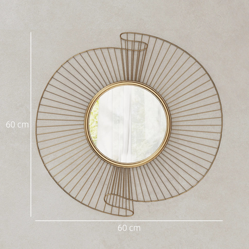 Specchio da Parete Rotondo con Strisce in Metallo e Design Plissettato, 60x60 cm, Oro