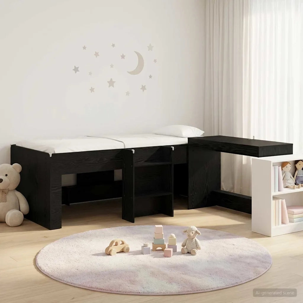 Letto alto per bambini con scrivania Rovere Nero 80 x 200 cm 3423439