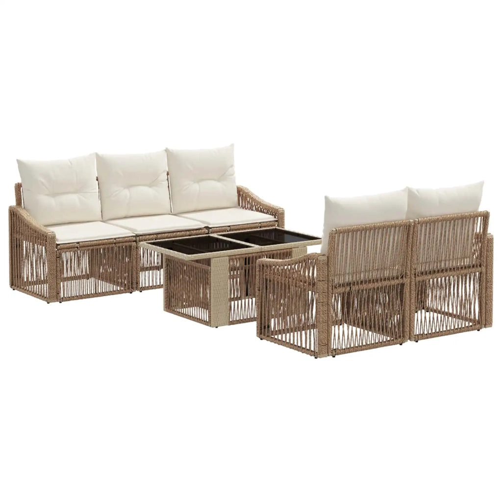 Set Divano da Giardino 6 pz Beige e Bianco Crema polyrattan 3437205