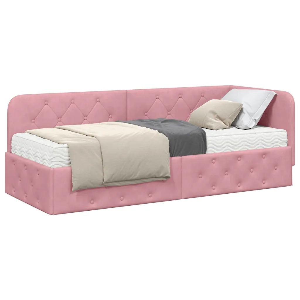 Cornice del letto ad angolo Rosa 80 x 200 cm Velluto