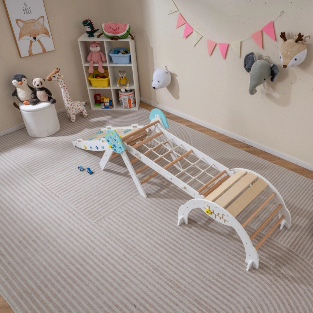 Set triangolo giocattoli pieghevoli per bambini che scalano, Triangolo palestra interno con scivolo ad arco Bianco-Arrampicate e scivoli