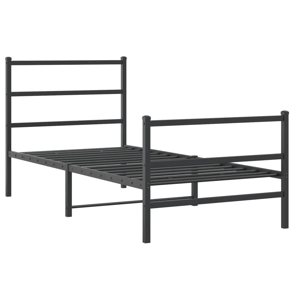 Letto singolo | Letto per adulti | Giroletto con Testiera e Pediera Metallo Nero 90x190 cm