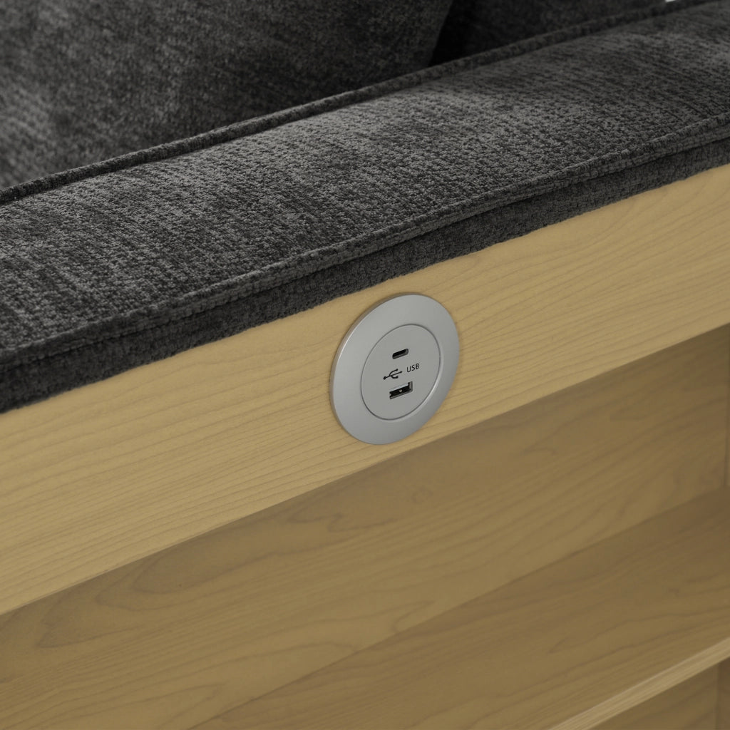 Divano letto 2 posti con funzione letto, USB, portabicchieri e mensola laterale, in Chenille, Grigio