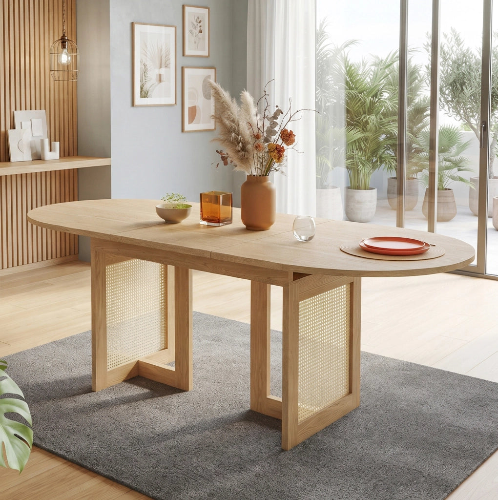 Tavolo da pranzo allungabile 160x80x75 cm con bordi arrotondati in MDF naturale