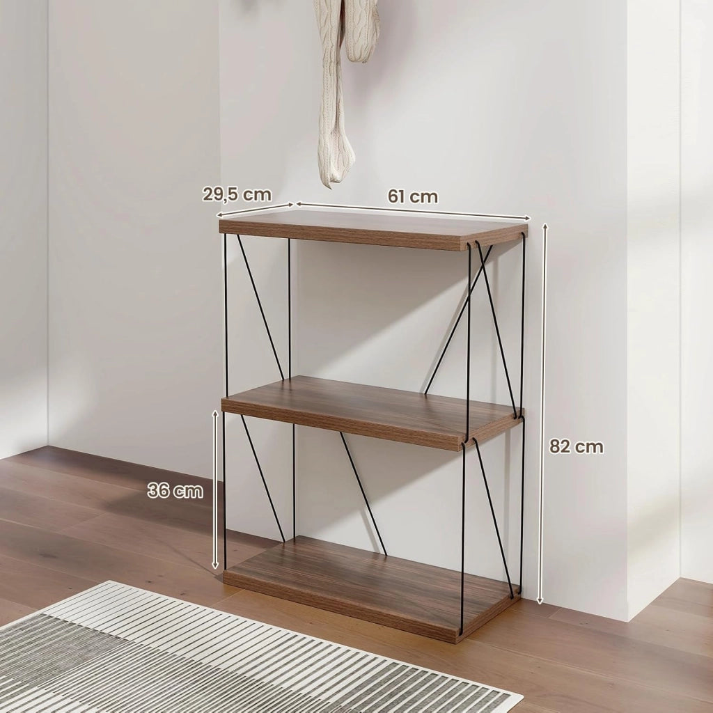 Scaffale Multiuso a 2/3/4/5 Ripiani, Libreria Autoportante con Struttura in Metallo, Stile Industriale, per Camera da Letto, Soggiorno Ufficio Studio (3 Livelli 61x29,5x82cm)