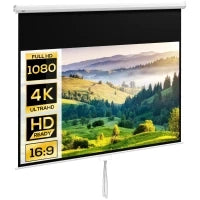 Telo per Proiettore 100" Rapporto 16:9, Fissaggio a Muro e Soffitto per Casa e Ufficio, Bianco