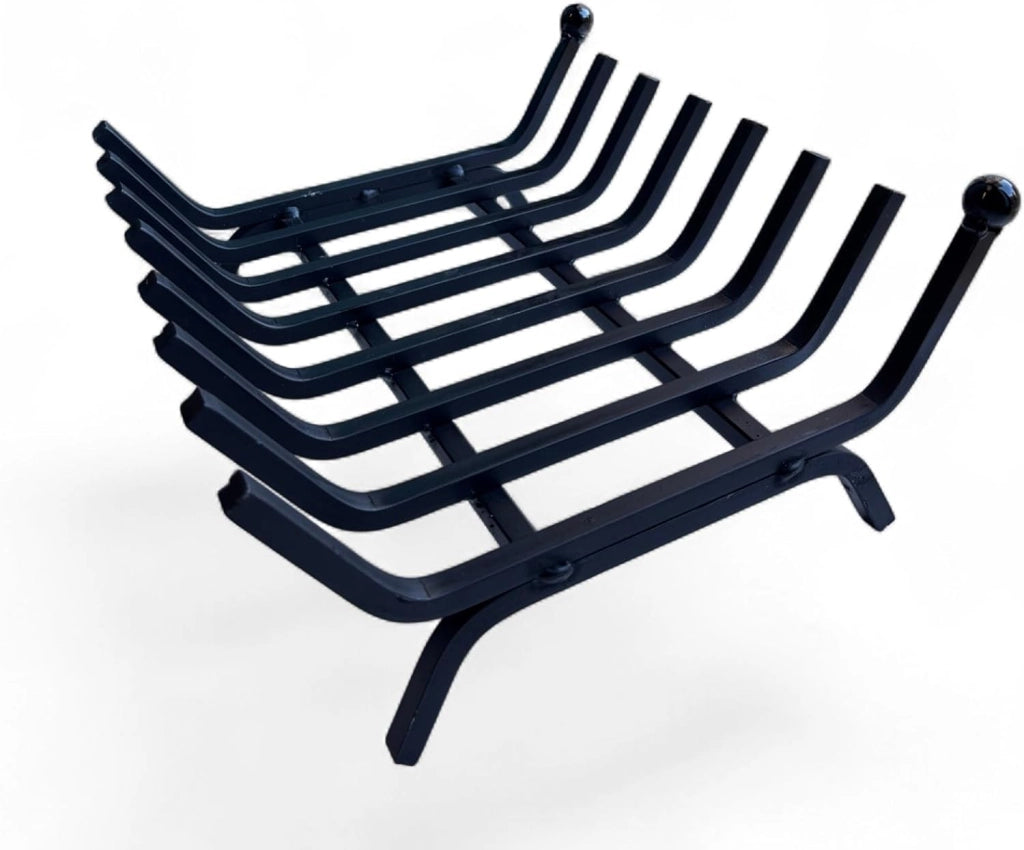 Brucialegna per Camino in Ferro, Porta legna Nero, Struttura 40x35x16 cm, Sezione 12 mm, con Sfere Verniciate, Made in Italy