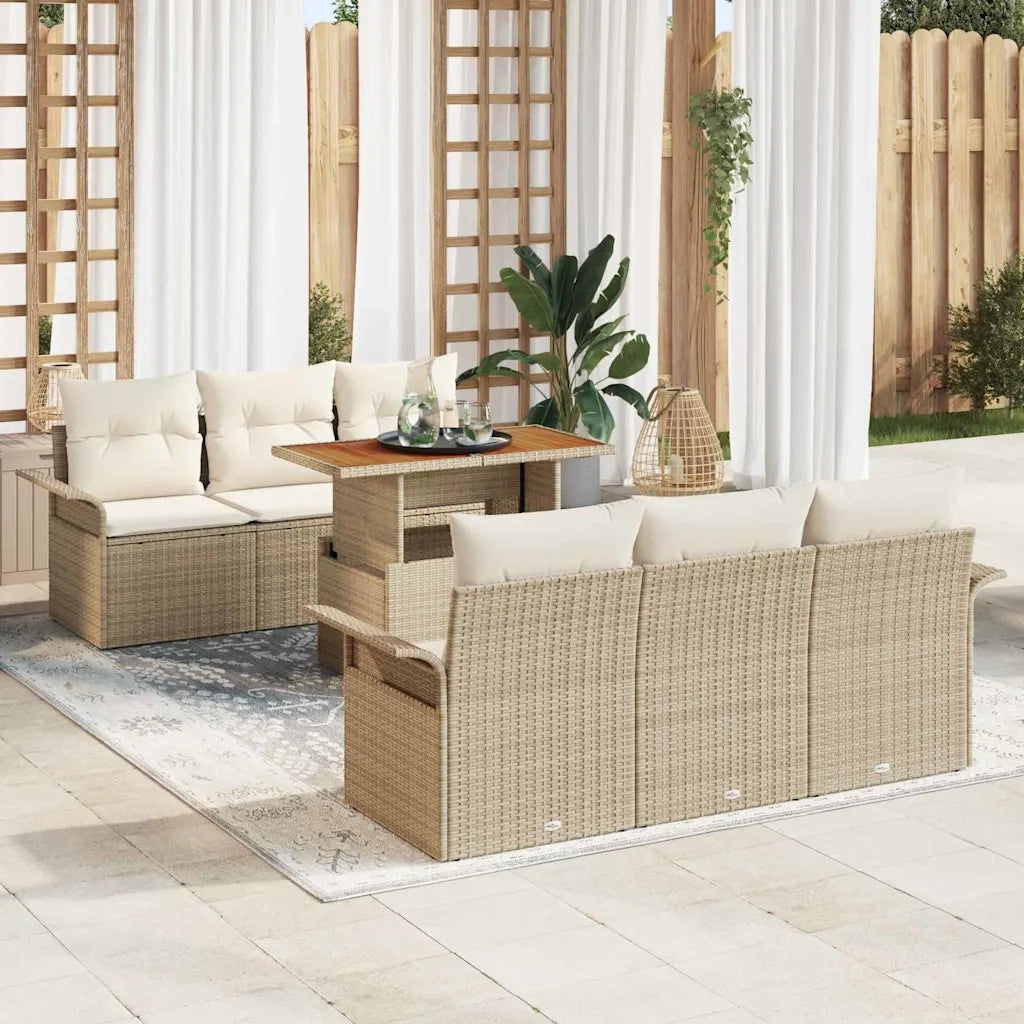 Set Divano da Giardino con cuscino 7 pcs beige e panna