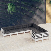 Set Divani da Giardino 9 pz con Cuscini Bianchi Legno di Pino