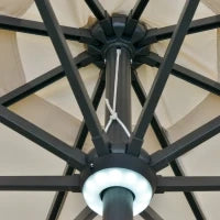 Ombrellone da Giardino Φ270 x 245Acm con Apertura a Manovella e Inclinabile, Luci LED e Pannello Solare, Crema Bianco