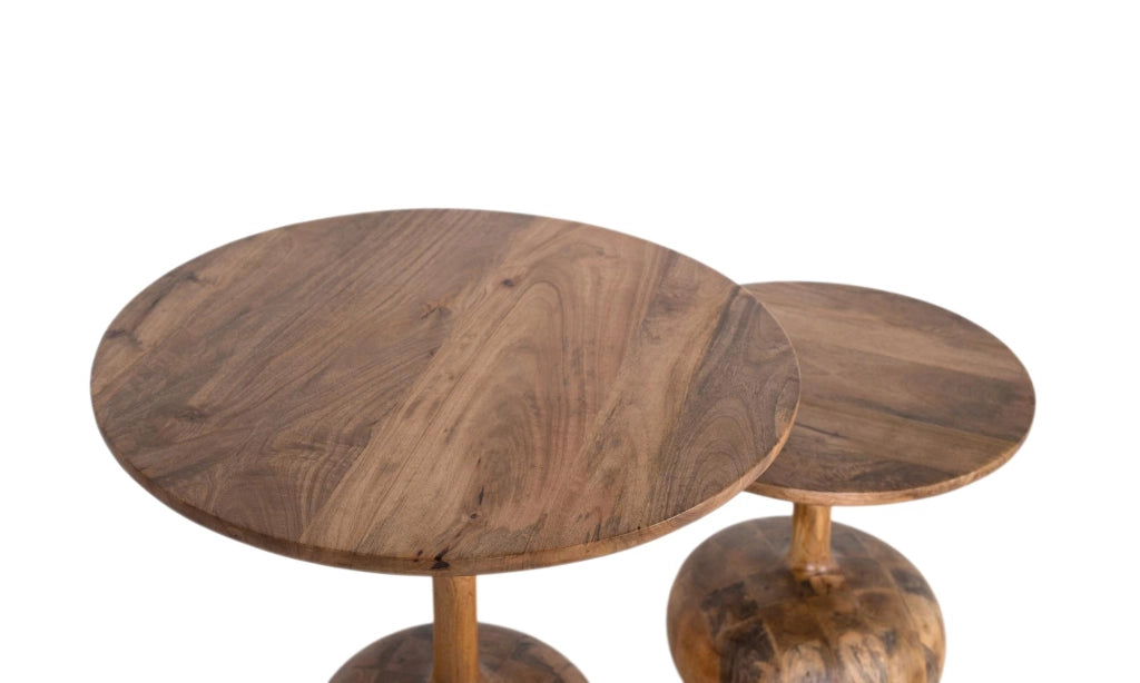 Set di due tavolini laterali in legno massello di mango