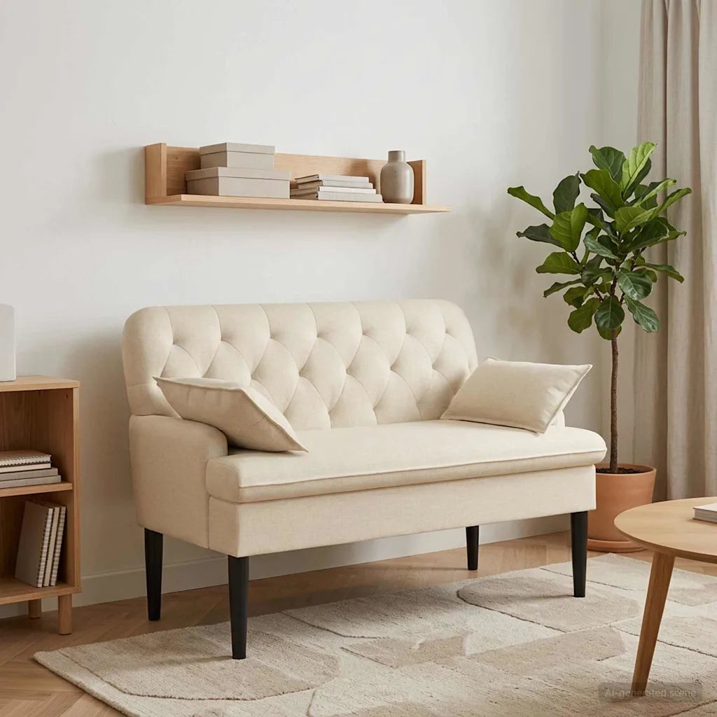 Loveseat con bottoni imbottiti Crema 111 x 68 x 80 cm Tessuto 42041803