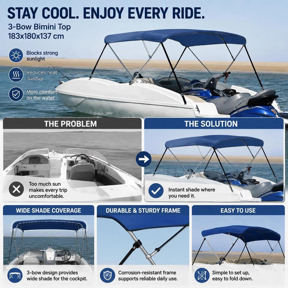 3-Bow Bimini Top Blue 183x180x137 Cm