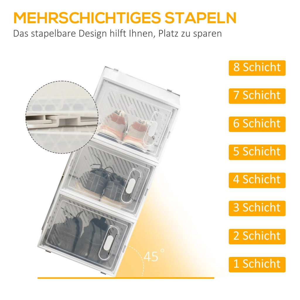 Set di 8 scatole per scarpe, organizer per scarpe con ante magnetiche, scatole per scarpe con coperchio, contenitori in plastica per scarpe, per