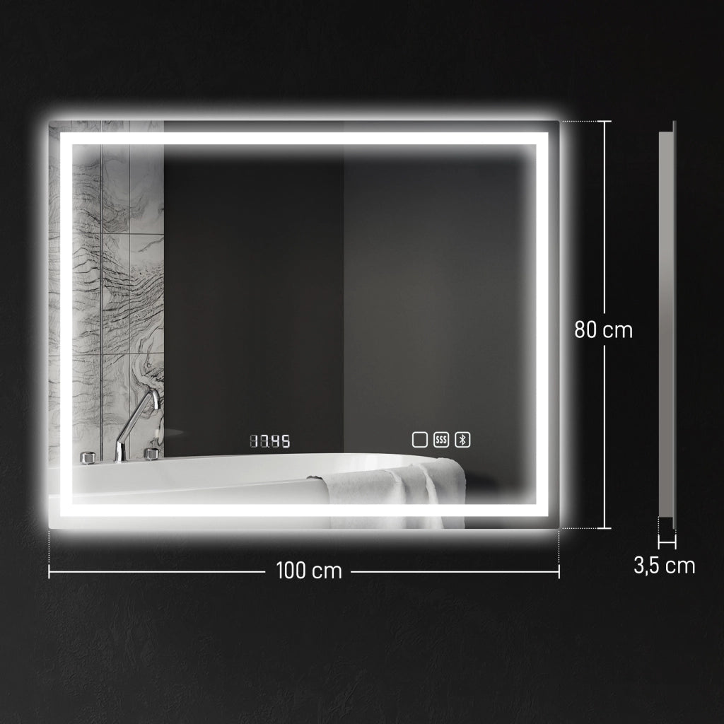Specchio da Bagno LED con Luce Regolabile ¨C Zephmum ¨C 80x100 cm Antracite