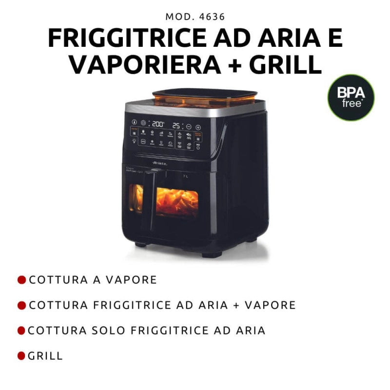 Friggitrice ad aria con funzione vapore + Grill 1700W - 10 funzioni di cottura - Nero