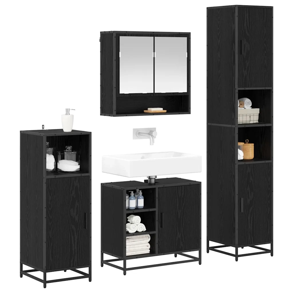 Set di mobili per il bagno 4 pcs Rovere Nero Legno multistrato