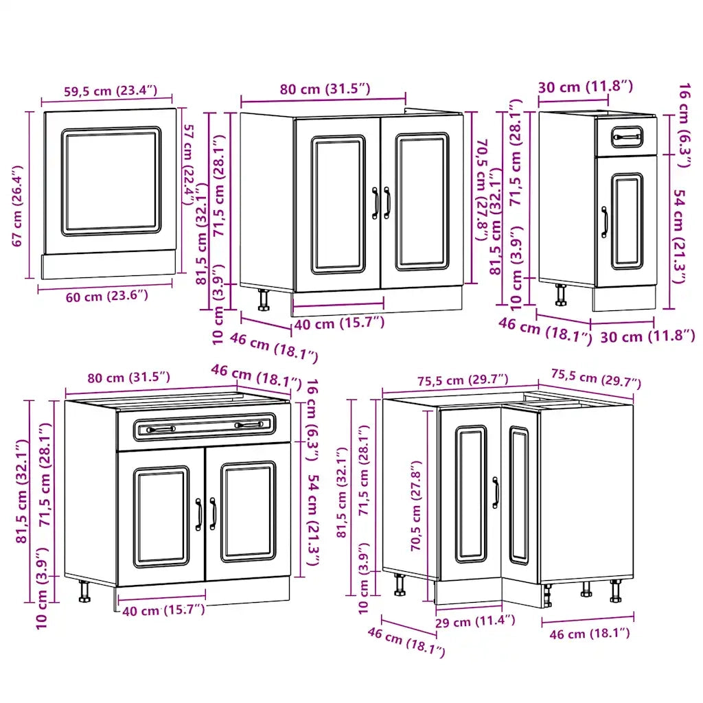 Set Mobili da Cucina 11 pz Kalmar Rovere Marrone in Truciolato 3314918