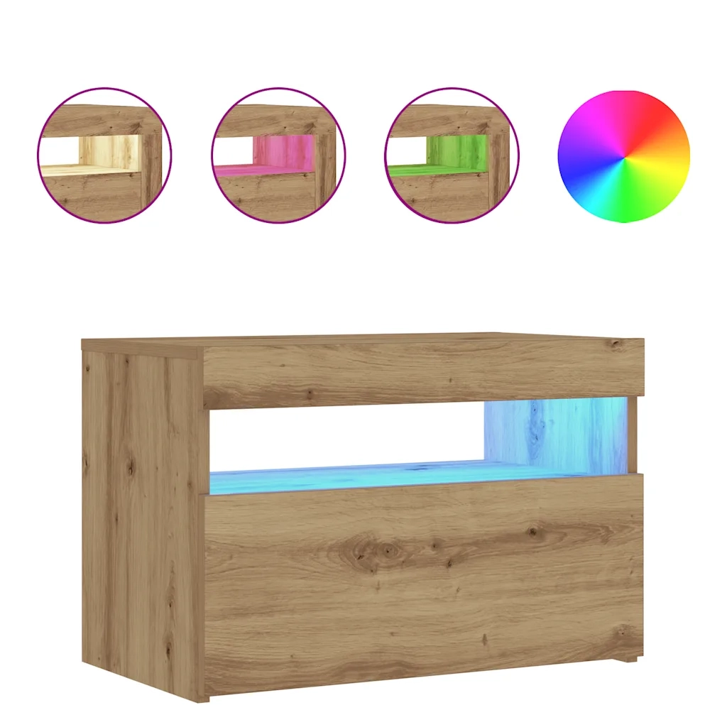 Comodino con LED Rovere Artigianale 60x35x40 cm in Truciolato 3329176