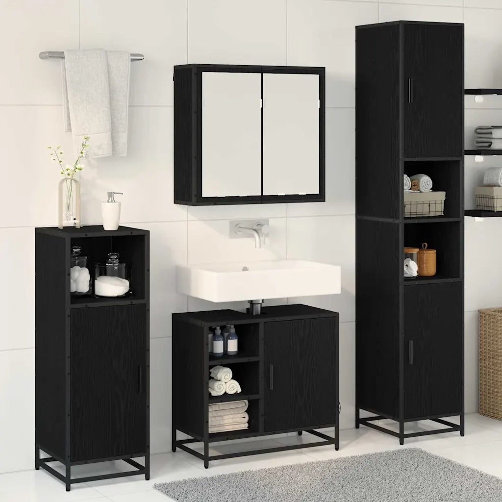Set di mobili per il bagno 4 pcs Rovere Nero Legno multistrato 3402476