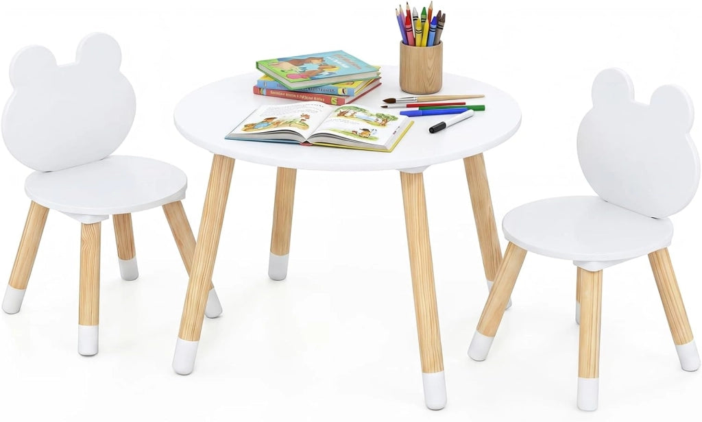 Set Tavolo e Sedie per Bambini, Tavolino e 2 Sedie a Forma di Rana con Gambe in Legno e Angoli Arrotondati, Set Mobili Salvaspazio per Bambini 3+ Anni per Cameretta Ragazzi (Verde)