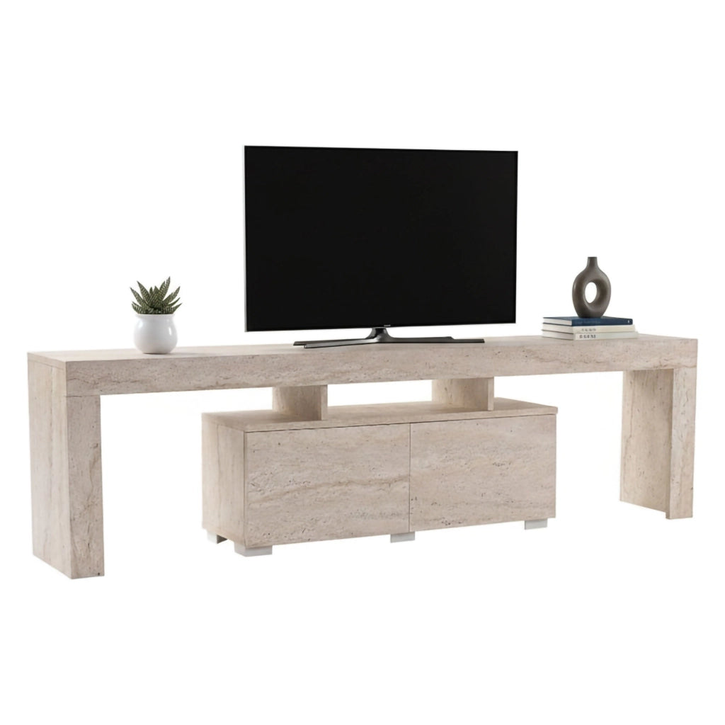 Mobile porta TV Andarna, Credenza da soggiorno, Armadio basso per TV, Base parete attrezzata, 180x31 h50 cm, Beige