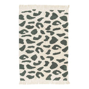 Tappeto interno cotone motivo maculato verde scuro con frange