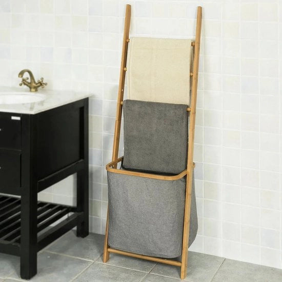 Supporto per asciugamani per la camera da bagno - Orecchiette per asciugamani con 3 supporti di aggancio e cestino da lavanderia rimovibile