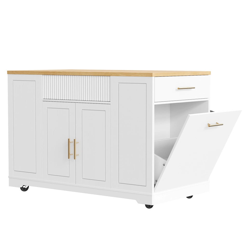 Carrello da Cucina con 2 Ante; 3 Cassetti e Vano per Rifiuti con Ruote per Cucina 120×50×92 cm