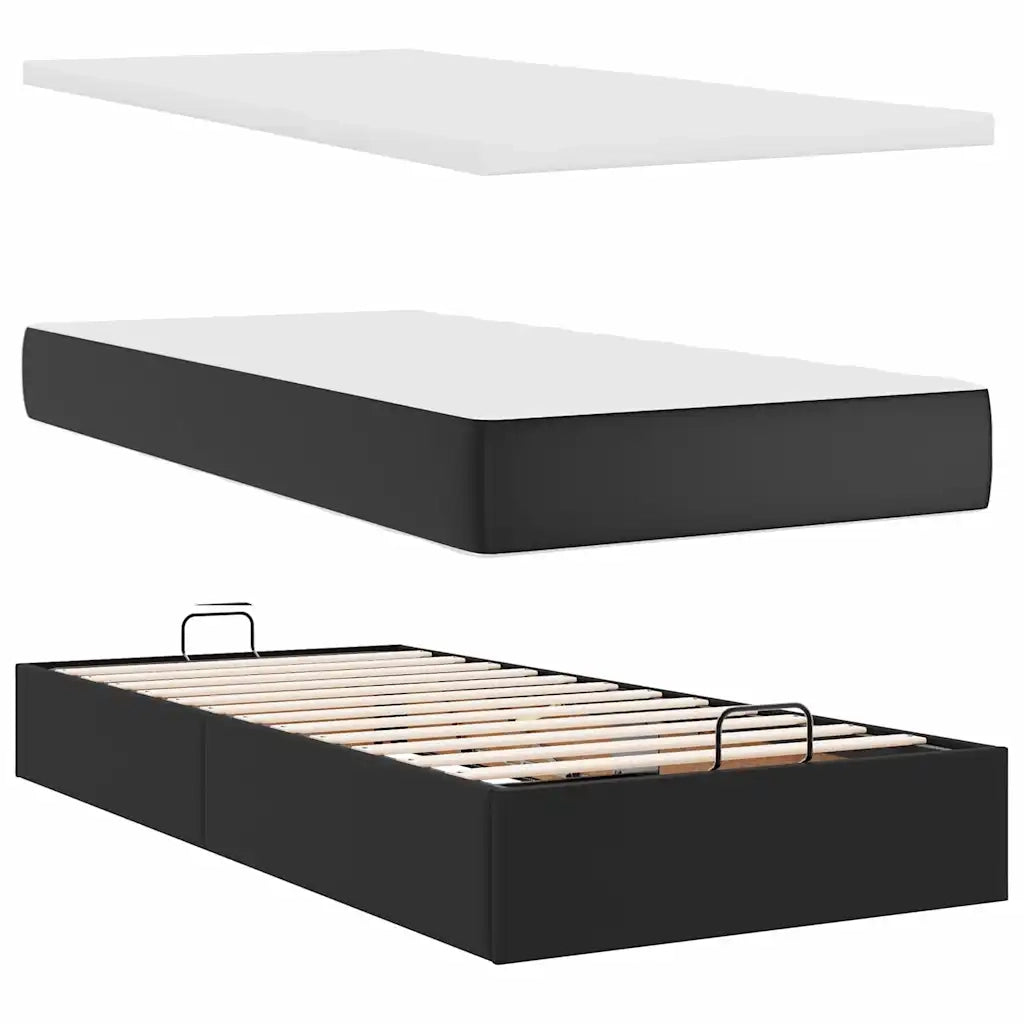 Struttura Letto Pouf con Materasso Nero 80x200 cm Similpelle 3313820