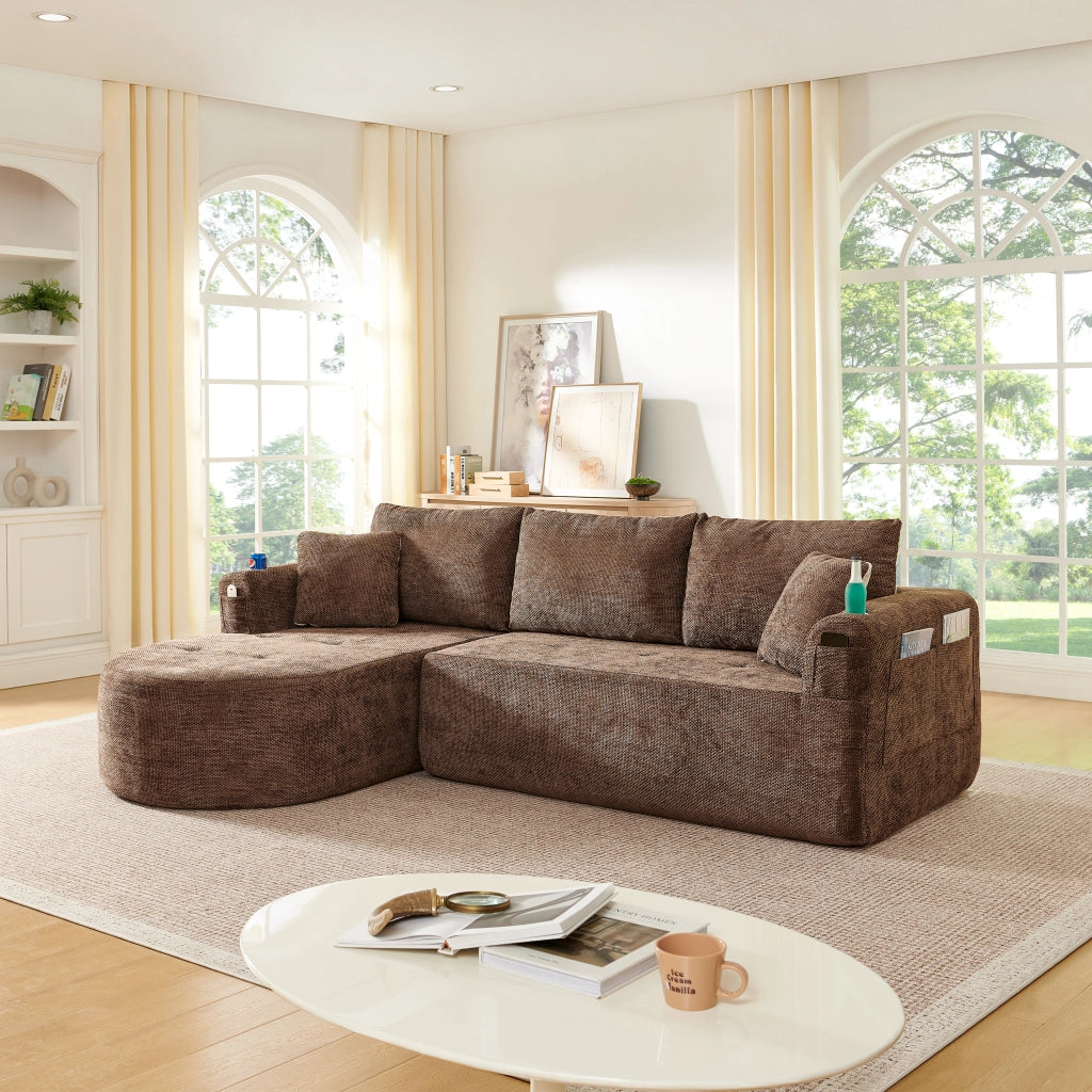 Divano Angolare L-Form con Braccioli e Portabicchieri ¨C MINIMAL ¨C Lino Beige