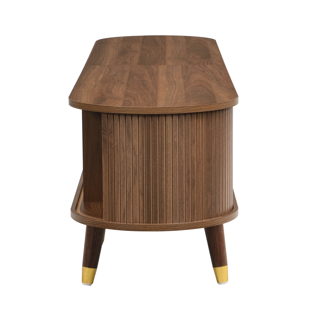 Mobile TV con Ante Scorrevoli in Rattan ¨C MINIMAL ¨C Noce, MDF, Cassetto, Ripiani, 175 cm