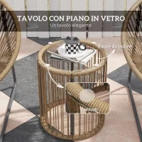 Set da Giardino 3 Pezzi in Rattan e Acciaio con 2 Sedie con Cuscini e Tavolino da Caffè a Cilindro, Multicolore