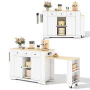 Isola da Cucina Mobile 138/213x55x93 cm con Tavolo Estensibile; 7 Ruote; 2 Prese; 2 USB e Cassetti