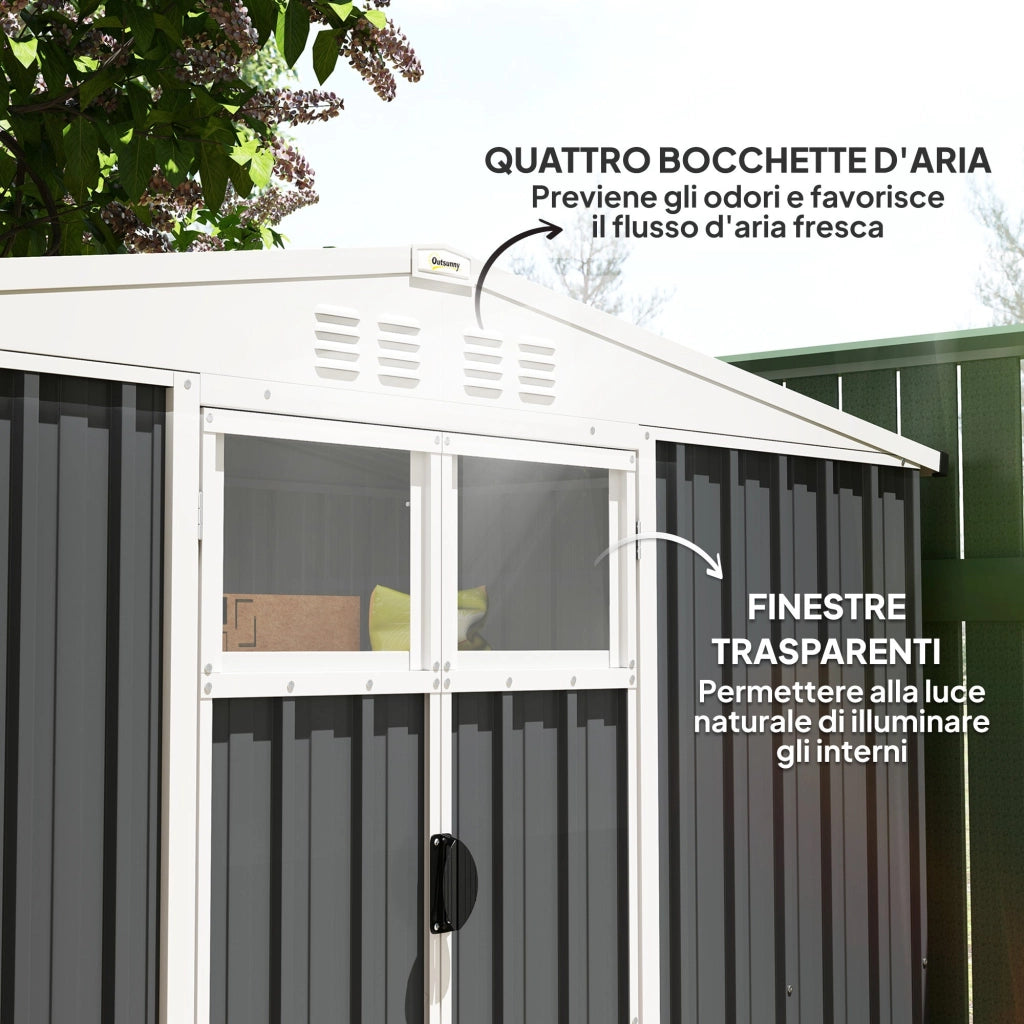 Capanno da Giardino Porta Attrezzi 246x117x180 cm in Acciaio Zincato Grigio Scuro