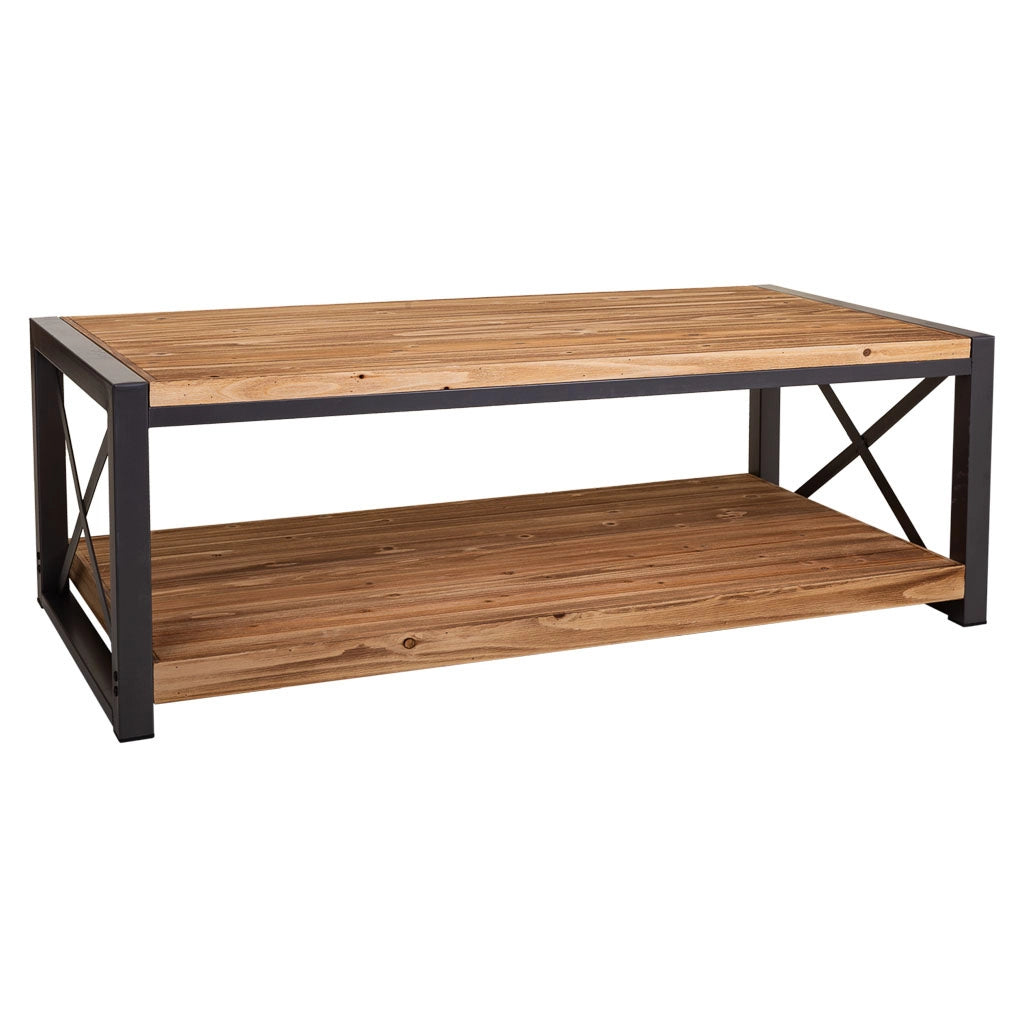 Tavolino da caffè in metallo e legno 122x60x43,5h cm