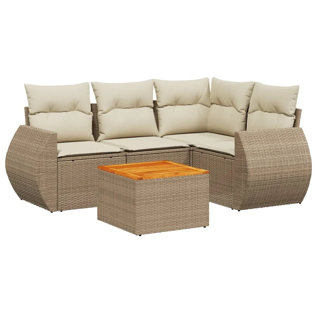Set Divano da Giardino 5 pz con Cuscini Beige in Polyrattan 3257318