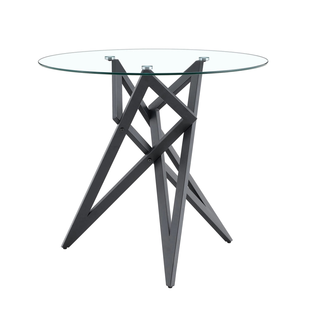 Tavolino basso rotondo Ø 85 cm nero; vetro temperato e metallo con base geometrica