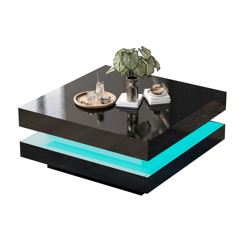 Tavolino da Caff¨¨ Quadrato con LED ¨C MINIMAL ¨C Nero, 70x70x36 cm