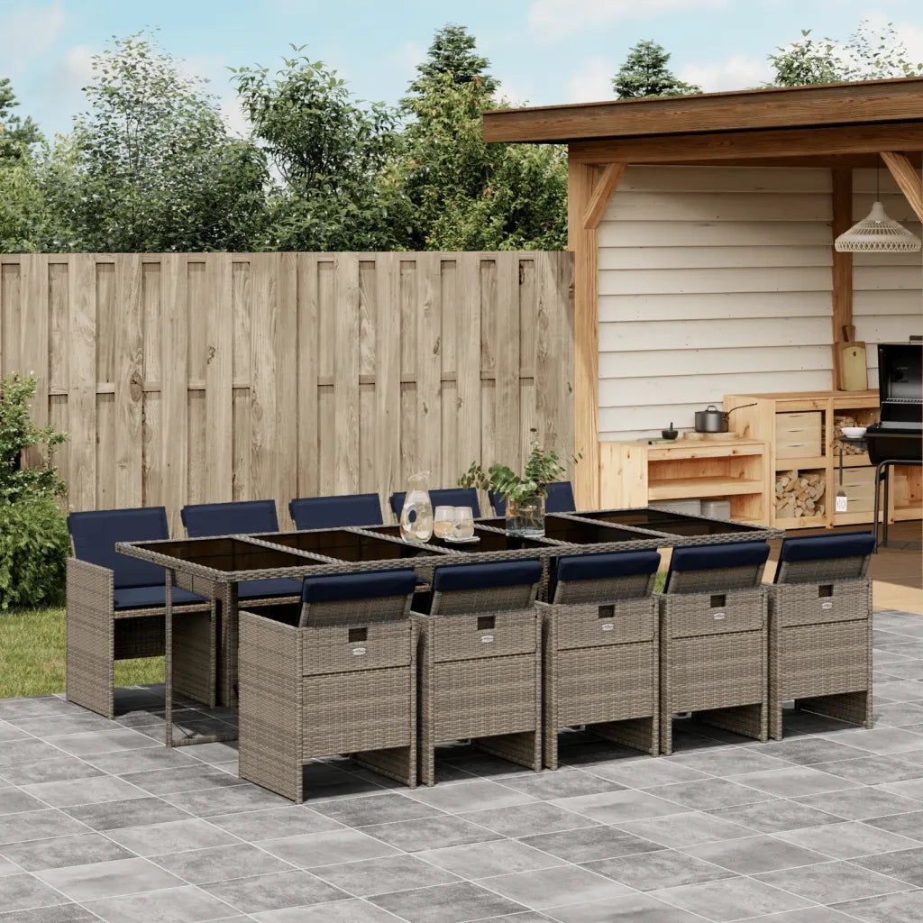 Set da pranzo da giardino da 11 pz con Cuscini in Polyrattan Grigio 3277704