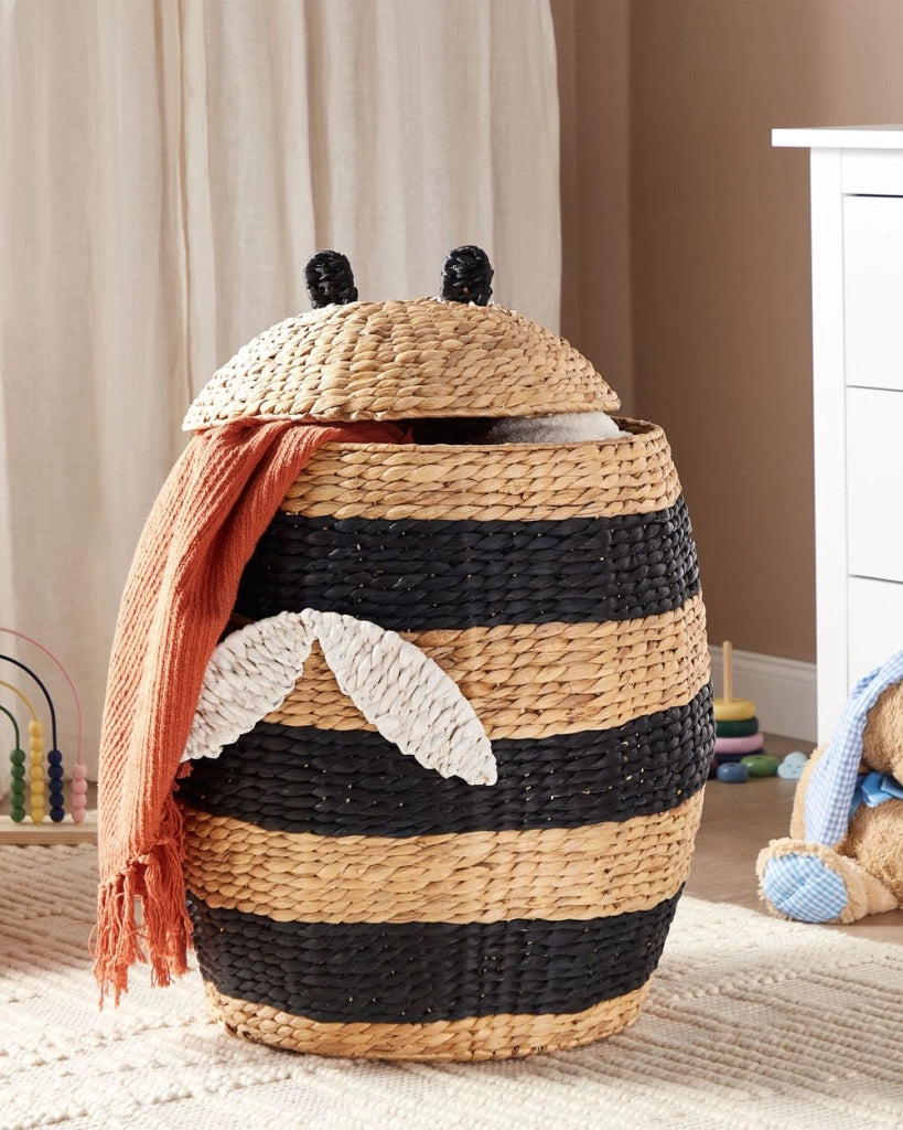 Cesto di vimini naturale nero giacinto d\'acqua intrecciato con coperchio Cesto per giocattoli Accessori per la camera dei bambini