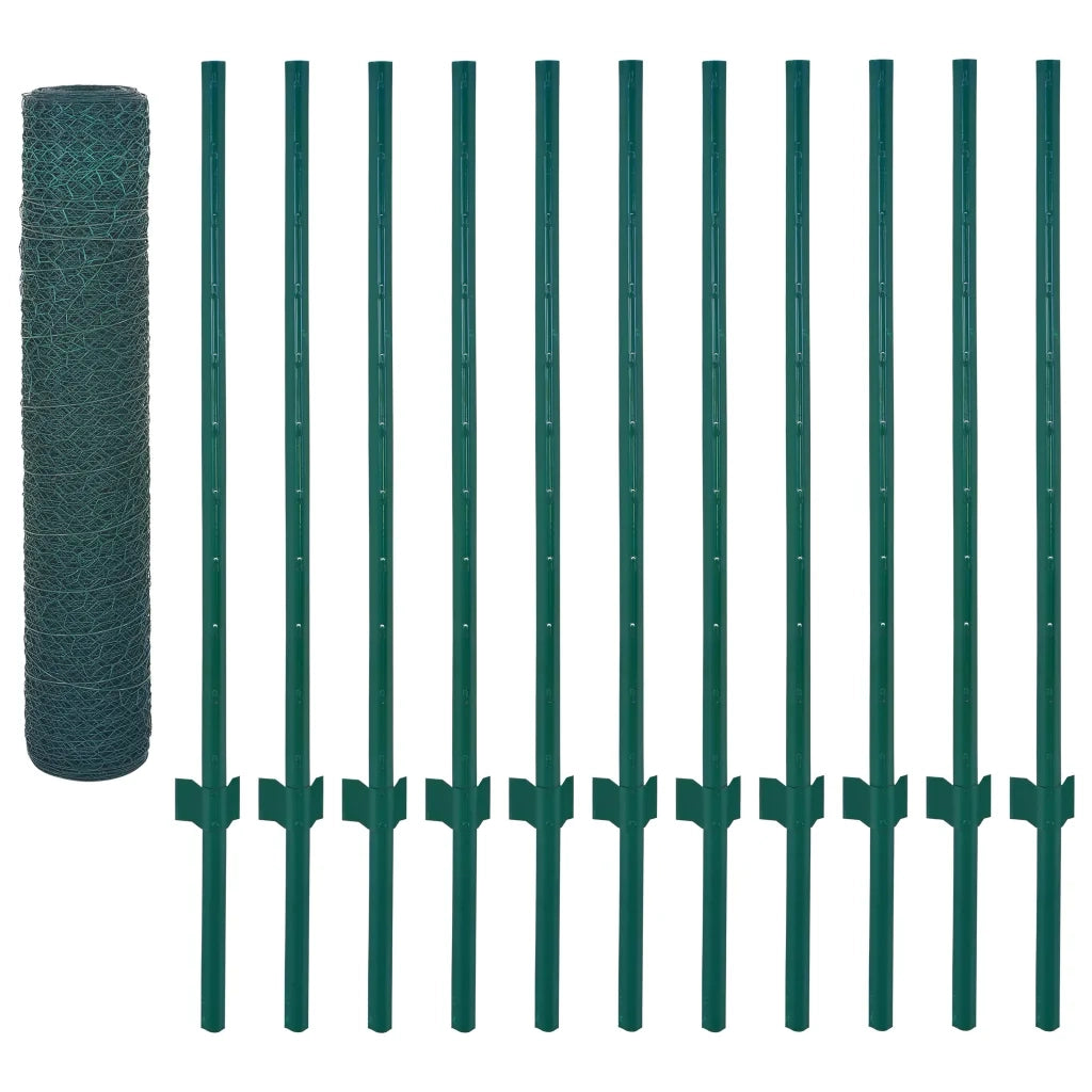 Rete per Recinzione con Pali in Acciaio 25x0,75 m Verde cod mxl 14623