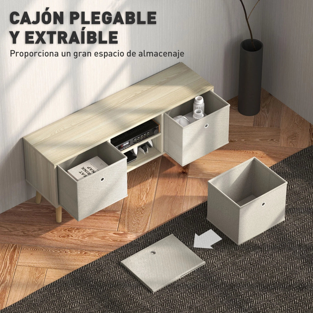 Mobile TV con cassetti e ripiani ¨C Minimal ¨C Legno e beige 120x30x50 cm
