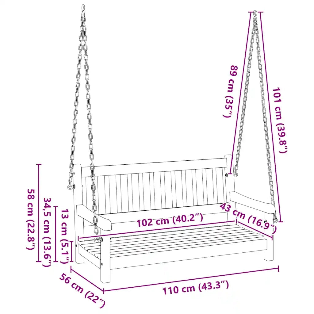 Panchina Altalena da Giardino Naturale 110 x 56 x 58,5 cm 4105521