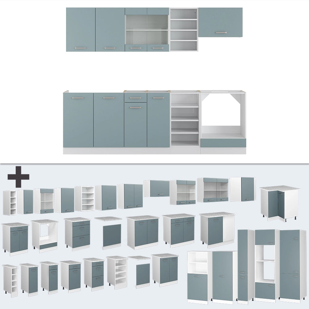 Cucina componibile R-Line Grigio-blu/Bianco 240 cm, PL Antracite Vicco