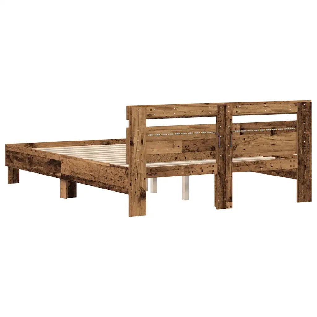 Struttura del letto con strisce LED Legno vecchio 140 x 200 cm 3333945